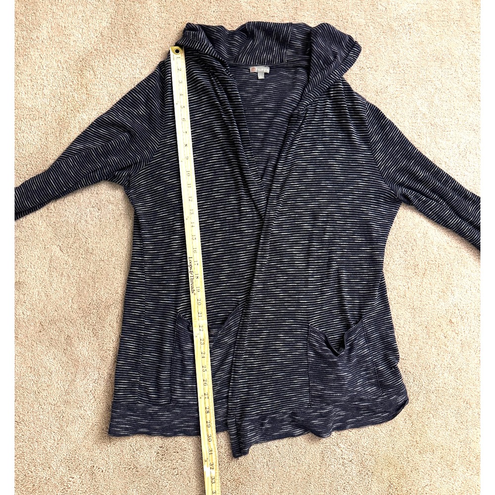 Talbots Hooded Open Front Cardigan Women's L Navy White Stripe 100% Cotton - Picture 4 of 9